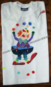 T-shirt with Clown painted on by Shoshanah Shear